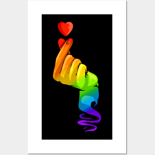 K-Pop Colorful Hand Finger Heart LGBTQ Pride Month Posters and Art